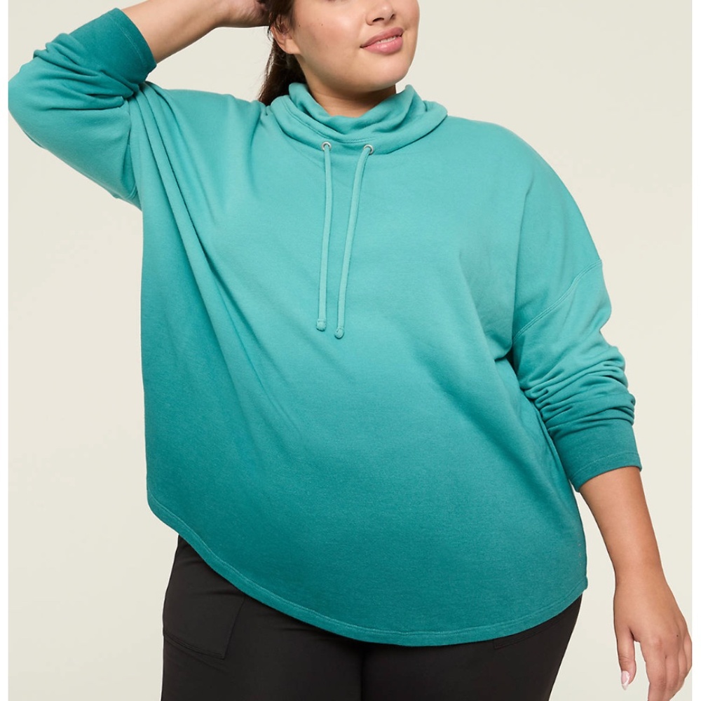 LIVI - Active French Terry Teal Funnel-Neck Long Sleeve Sweatshirt Top 14/16 1X